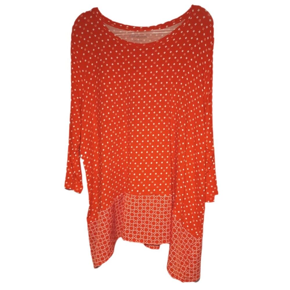 Croft and Barrow Womens Orange Red Print Tunic Plus Size 2X